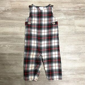 Ralph Lauren Baby Boy Girl Red Cream Tartan Plaid Overalls 12M 100% Wool Retro